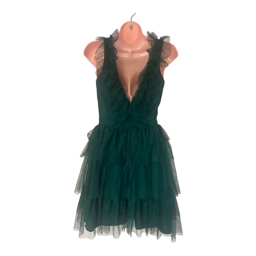CITY STUDIO Juniors Tulle Mesh Ruffle Fairy Dark Green Cocktail Party Xmas Dress - Picture 4 of 16
